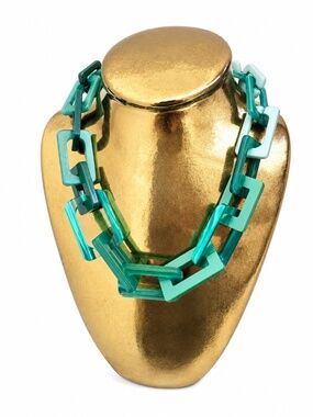 Nine West Green Acrylic Chunky Link Statement Necklace